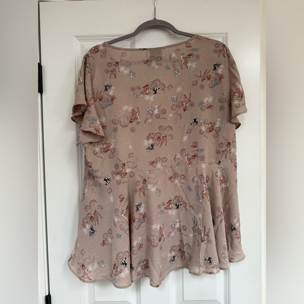 Disney Bambi Tan Flutter Sleeve Peplum Blouse - Picture 2 of 3